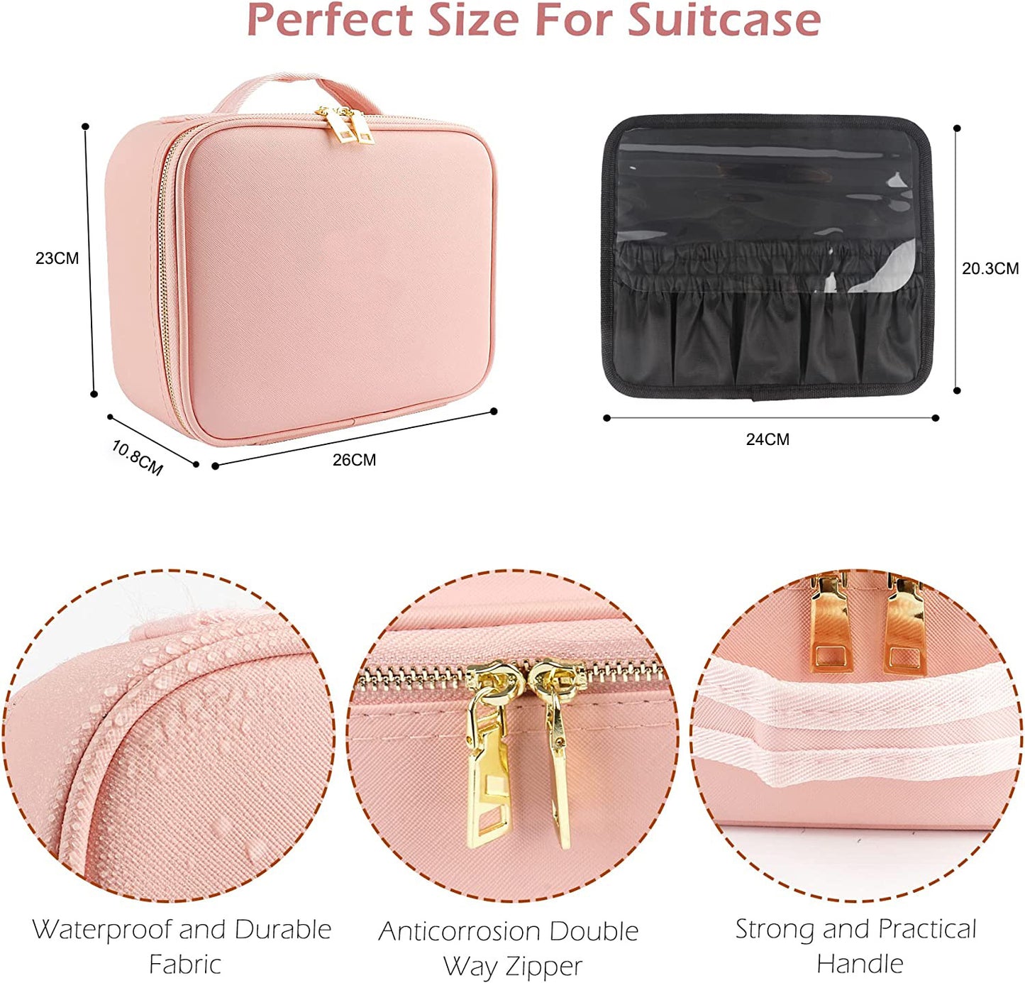 LED Mirror Makeup Organizer Case – Portable Travel Beauty Bag