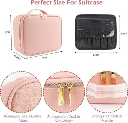 LED Mirror Makeup Organizer Case – Portable Travel Beauty Bag
