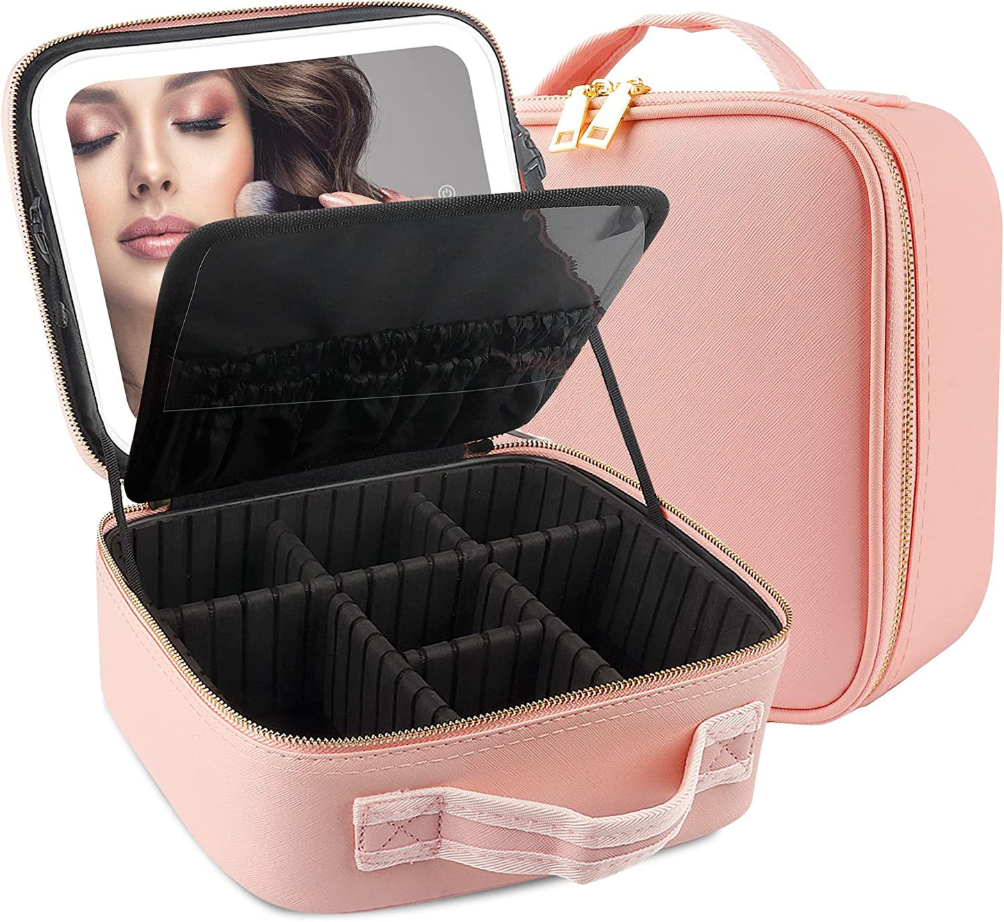 LED Mirror Makeup Organizer Case – Portable Travel Beauty Bag